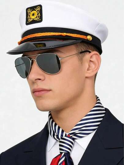 3pcs/Set Captain Hat, Striped Scarf, Fashion Glasses, Sailor Style Party Cosplay Performance Props