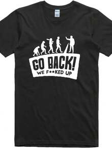 Mens Funny T Shirt Evolution Go Back Design Regular Fit 100% Cotton Tee - 黑色 - 查看 1