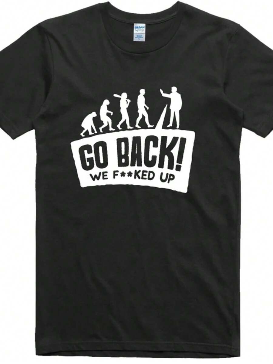 Mens Funny T Shirt Evolution Go Back Design Regular Fit 100% Cotton Tee - 黑色 - 查看 1