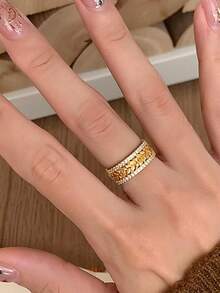 1pc Fashionable Elegant Luxury Cubic Zirconia Inlaid Unique Adjustable Open Ring, Suitable For Party, Wedding, Bridesmaid Wear - Yellow Gold - View 6