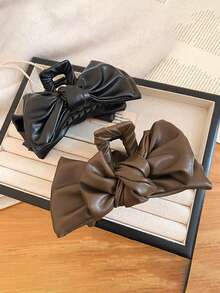 1个韩式优雅皮革蝴蝶结发夹 - 彩色 - 查看 7