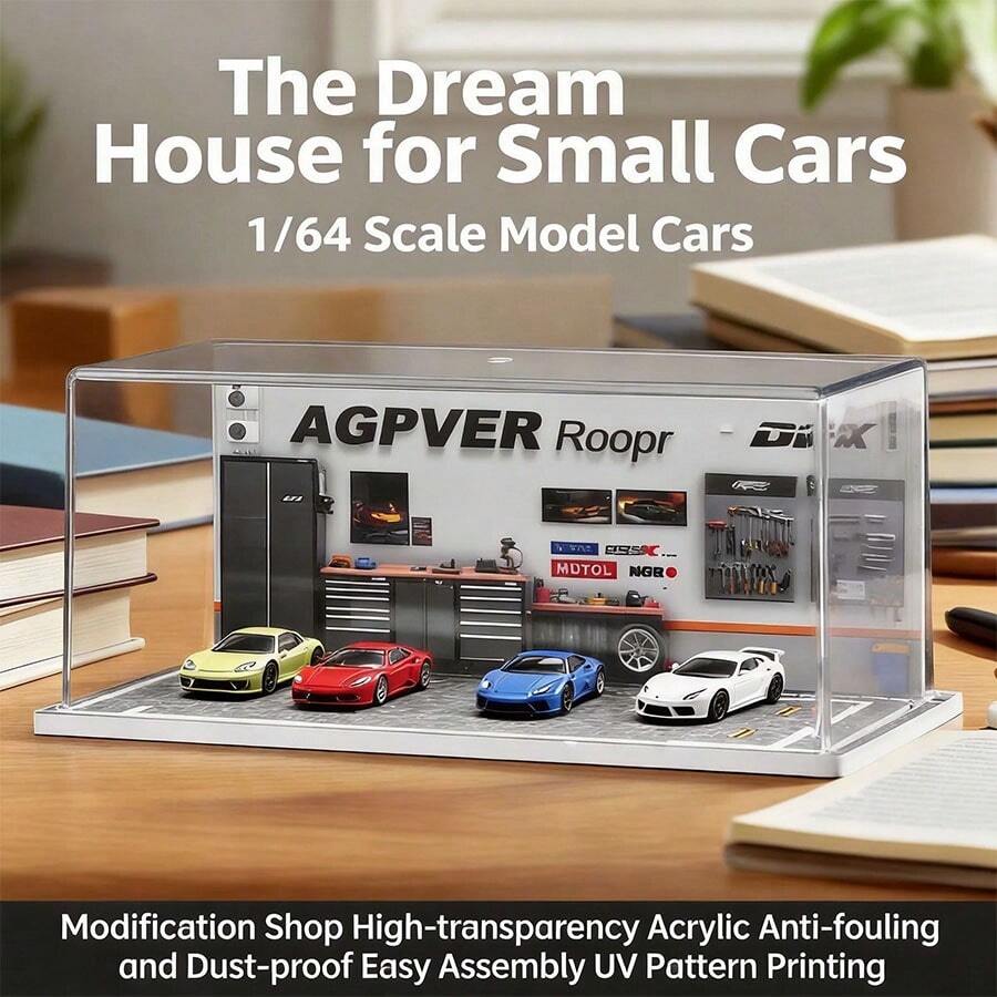 1:64 Scale Garage Miniature Scene Model, Acrylic Dust-Proof Display Case For DIY Assembly Parking Lot (Excluding Car Models) - متعدد الألوان - مشاهدة 1