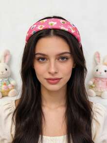 1个可爱兔子和复活节彩蛋印花海绵发箍，适合复活节派对、日常妆容、发型造型 - 彩色 - 查看 2