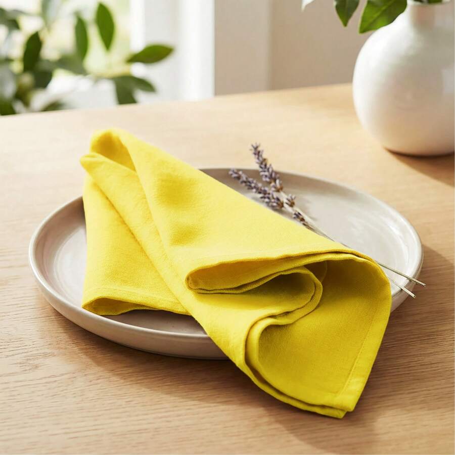 12pcs Solid Color Cloth Napkins, Washable Cotton Table Napkin For Household Dining Fall Autumn Decor Wedding Hotel 45*45cm - Yellow - View 1