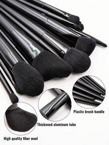 SEPROFE 14pcs Black Makeup Brush Set, Premium Quality Handles, Ultra Soft Fibers Contour Face Naturally, Including Blush Brush, Contour Brush, Eyeshadow Brush, Foundation Brush, Professional Makeup Tools For Daily Use - Black - View 3
