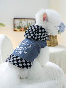 Áo khoác cho thú cưng có mũ trùm đầu, trang phục cho chó, thiết kế mới mùa xuân/hè - Áo khoác kẻ caro họa tiết ngôi sao - Đen trắng - Nhiều màu - Xem 5