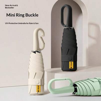 迷你折叠两用伞，便携式五折伞带环形手柄，胶囊伞，防紫外线遮阳伞