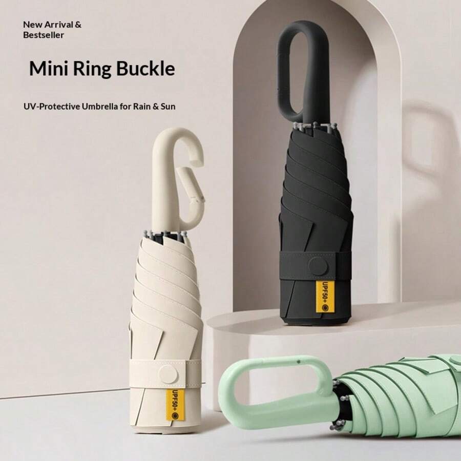 Mini Foldable Dual-Use Umbrella, Portable 5-Fold Umbrella With Ring Handle, Capsule Umbrella, UV Protection Sun Umbrella - Multicolor - View 1