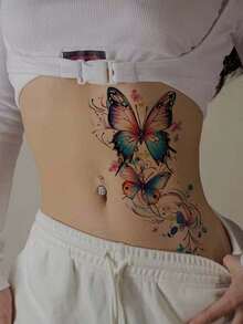 1pc Colorful Butterfly Temporary Tattoo Sticker, Waterproof Fake Tattoo Suitable For Women, Lasts 3-5 Days, Body Decoration Covers Scars, Suitable For Parties, Gifts, Vacations, Easy To Apply And Remove One-Time Tattoo Sticker - Black - View 2