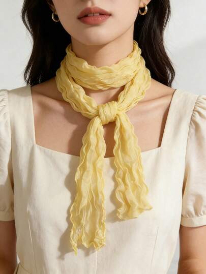 1 Piece Premium Distressed Long Scarf, Thin Decorative Small Neckerchief, Tie-Dye Pleated Shawl, Fine Narrow Silk Scarf Strip