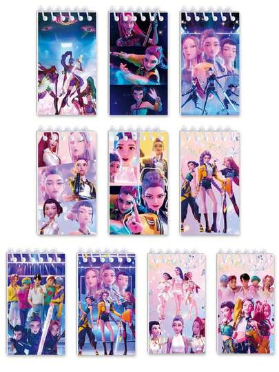 K-Pop Cartoon Notebook 10PCS Cute Anime Figure Portable Spiral Notebook 24 Pages Children Holiday Gift