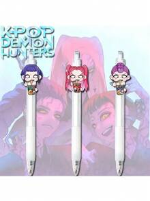 3支装黑色卡通图案中性笔，学生考试书写绘画文具，学习用品礼品 - 彩色 - 查看 1