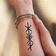 AMIFANS 维京文字临时纹身贴纸，半永久纹身贴纸，可持续1-2周，持久耐用，果汁纹身贴纸，逼真纹身贴纸，浪漫纹身贴纸，仿真纹身贴纸，防水，仿纹身效果，小众设计纹身贴纸，水果纹身贴纸，植物纹身贴纸 - 黑色 - 查看 4