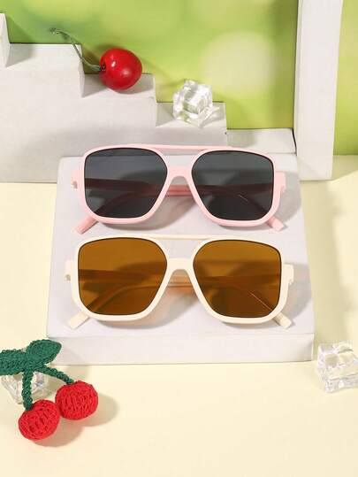 2 PIEZAS Gafas de moda con marco de doble haz de acrílico para niñas de 4 a 8 años, marco ligero adecuado para viajes de vacaciones y actividades al aire libre, incluye estuche para gafas