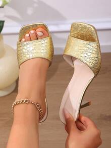 女士夏季时尚猫跟凉鞋 - 方头露趾单带细跟高跟鞋，简约优雅风格，适合日常出行和派对穿着 - 金色 - 查看 6