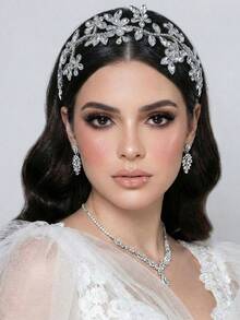 1pc Elegant Handmade Crystal Headband, Suitable For Bride, Bridesmaid, Party, Celebration, Birthday Gift - Silver - View 5
