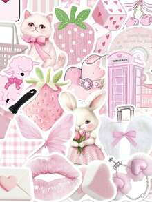 50pcs Cute Pink Girl Stickers, Elegant & Adorable Style, Waterproof & Durable For Water Bottles, Laptops, Phones, Skateboards, Journals, Scrapbooks - C - View 9