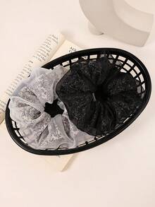 1个黑色/灰色法式压纹发圈，适合日常佩戴，多功能高端马尾辫发圈 - 彩色 - 查看 6