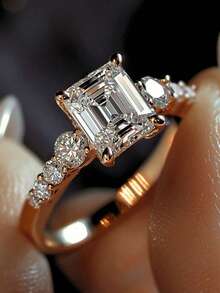 1枚精美闪亮镶嵌锆石几何图案女士戒指，时尚奢华婚礼派对珠宝配饰礼品 - 戒指 - 查看 6