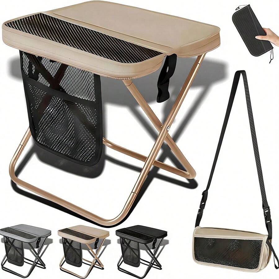 2026 New Large Foldable Backpack Stool For Adults - Portable Camping Stool With Sling Bag, 500lbs Capacity For Camping, Fishing, Hiking, Travel, Picnic (Beige) - Beige - View 1