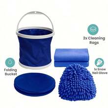 Portable Car Wash Kit, 1pc 13L Collapsible Water Bucket & 1 Chenille Microfiber Mitt & 2 Towels - Outdoor Cleaning Kit Multi-Use For Auto, RV, Outdoor Adventures - A - View 9