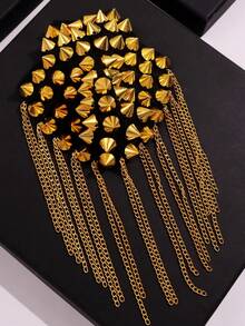 1pc Exquisite Fashion Unique Design Personalized Golden Spike Tassel Epaulet, Suitable For Men's Daily Business Commute Jewelry - Multicolor - View 4