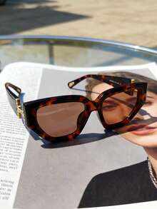 1 pieza Gafas de moda de mujer de verano esenciales, de material Tritan (poliéster), de estilo casual - Rodajas de palma de carey - Ver 3