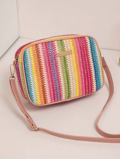 Fashionable Woven Handbag, Women's Shoulder Crossbody Bag, Small Square Bag, Multi-Color
