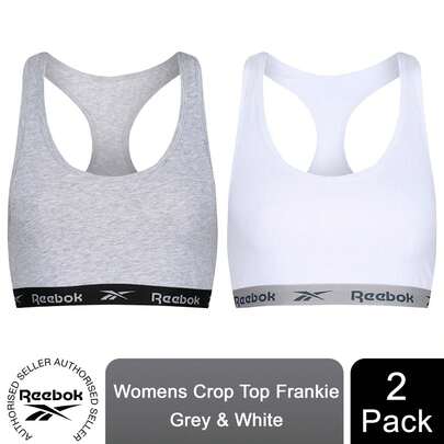  Reebok Women's Frankie Crop Top - 2 Pack White & Grey Sports Crop Tops Size Small, Stretch Cotton Gym Top For Fitness, Yoga & Everyday Activewear