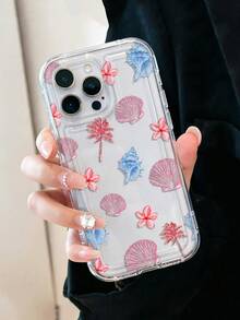 海滨度假风贝壳手机壳，粉色芙蓉花和棕榈树图案，透明防震，兼容 13/11/17/17 Pro/16/14/15/15 Pro/15 Plus/15 Pro Max/7 Plus/8 Plus/X/Xs Max/Xr/11 Pro/12 Pro/13 Pro/14 Pro/12 Mini/13 Mini/11 Pro Max/12 Pro Max/13 Pro Max/14 Pro Max/14 Plus/17 Pro Max/17 Air/6/6s Plus/7/8/16 Pro/16 Plus/16 Pro Max/SE2/17 Pro Max 和 Galaxy A54/A14/A12/A13/A15/A32/A33/A24/A52S/S20/S21/S22/S23/S24/S23Plus/S24ultra/S25/A15/A33/A23 - 彩色 - 查看 4