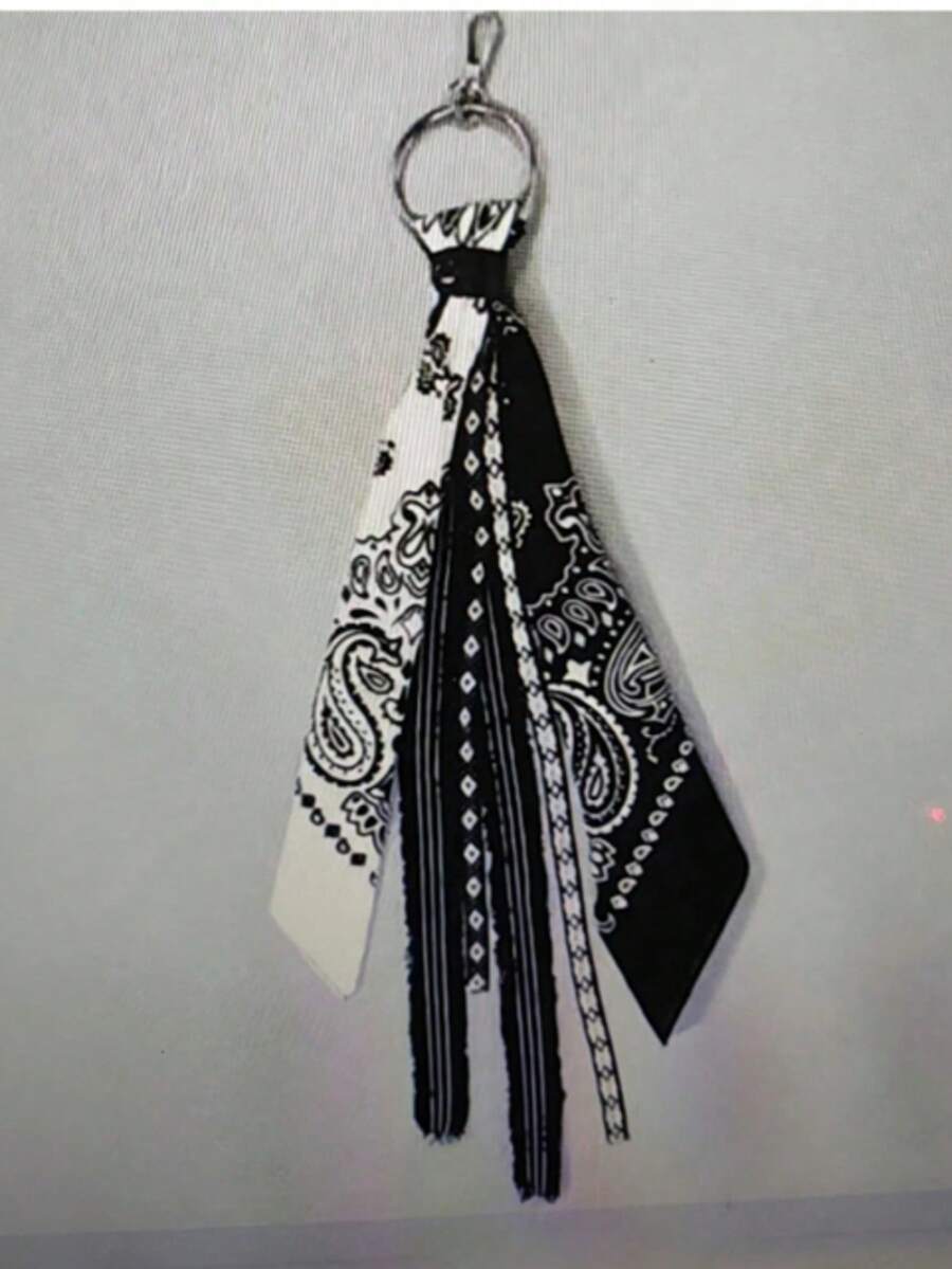 1件嘻哈风腰链，腰果花头巾，街头风男女通用腰带 - 黑與白 - 查看 1