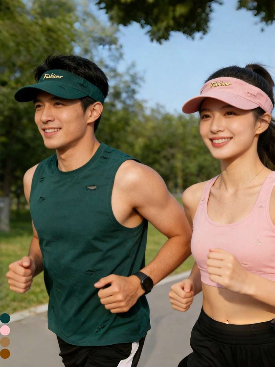 1pc 2026 Spring/Summer New Personalized Distressed Unisex Snapback Hat, Dopamine Color Outdoor Running Sun Hat, Adjustable Letter Print Couple Cap - Fashion Ripped Visor - View 1