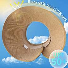 Solhatt för kvinnor med bred brätte, hopfällbar hästsvans, hopfällbar solskyddsmask för resor - Multifärgad - Visa 2