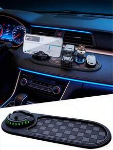 360° Rotating Military Grade Car Anti-Slip Mat - Universal Phone Holder, Hidden Parking Permit Clip, Heat Resistant Dashboard Organizer Tray, Can Hold Keys/Phone/Navigation, Silicone Non-Slip Pad, Strong Grip, No Residue, Durable Car Interior Accessory - A - View 14