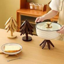 5-Piece Set Of Solid Wood Insulation Mat, Heat-Resistant Table Mat, Tree Shaped Design, Household Heat-Resistant, Tableware Mat, High-Quality Cup Holder, Natural Foldable Kitchen Wooden Tripod, Suitable For Hot Dishes, Pots, Bowls, Teapots, Christmas Decoration - Multicolor - View 2