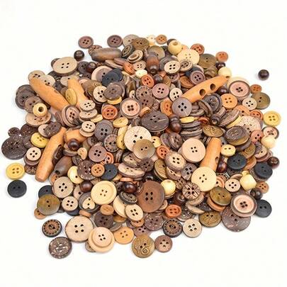 10/50/100/200g Wooden Craft Button Mix Set - Multiple Colors, 4 Holes, 1cm-3.5cm Mixed Pack, Suitable For DIY Projects, Sewing And Knitting Supplies, Round Craft Buttons, Sewing Buttons.