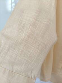 Women's Long-Sleeved Linen Shirt - 香檳色2 - 查看 2