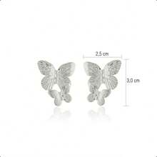 Women's Costume Jewelry Set With Gold Plated Earrings And Delicate Double Butterfly Pendant Chain - 銀 - 查看 4