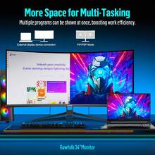 GAWFOLK 34" 4K 165Hz Curved Gaming Monitor | 1500R Immersive Screen, 1ms GTG, FreeSync Premium & HDR400 | Ultra-WQHD 3440x1440, 95% DCI-P3, 400 Cd/M², Anti-Glare | Adjustable Stand (Height/Tilt/Swivel) & VESA Compatible | Dual 2.1 + 2 DisplayPort 1.4 | Low Blue Light & Flicker-Free | Perfect For PC Gaming, Home Office & Cinematic Entertainment | Ultimate Father's Day / Graduation Gift For Gamers & Creators [Monitor, Gaming Monitor, Computer Monitor, PC Monitor, Portable Monitor, TV Alternative] - US A Type Plug(110-127V) - View 4