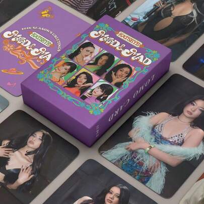 55张KATSEYE全息Lomo卡片和明信片，全球女团应援卡，K-POP收藏卡，新品上市，适合展示和收藏，流行音乐周边，盒装装饰卡片套装