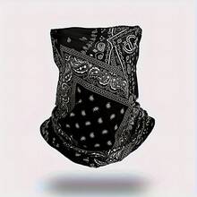 1 Piece Ice Silk Fiber Fabric Ear-Hook Mask - Breathable Motorcycle & Cycling Sun Protection Neck Gaiter, Unisex Elastic Spandex Blend, All-Season Outdoor Sports Accessory, Patterned Neck Gaiter |   Breathable Fabric, The Perfect New Year's Or Valentine's Day Gift - 黑白 - 查看 2