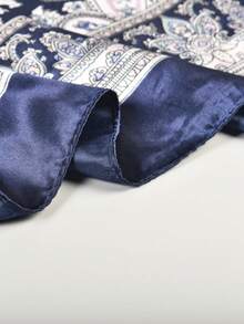 1条百搭复古佩斯利花纹印花围巾 - 藏青色 - 查看 3