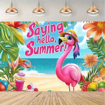 2D Flat Banner 1 Pc Hawaiian Tropical Beach Party Background Banner Vibrant Hawaiian Theme Decoration, Summer Tropical Hawaiian Beach - Durable Polyester Fabric, Suitable For Weddings, Birthdays, Christmas, Teen Showers - No Electricity Required, Party Decoration | Beach Scene Decoration | Easy To Set Banner, Hawaiian Party Decoration