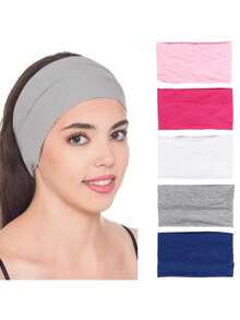 1 pièce Bandeau de sport large pour femmes, bandeau tressé doux convenant pour se laver le visage, le cyclisme, le yoga, accessoire de mode pour les cheveux - Multicolore - Voir 5