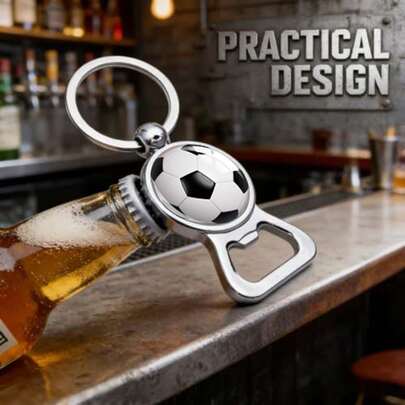 Football Themed Bottle Opener Keychain, Multifunctional Crystal Photo Frame Pendant, Creative Fan Gifts