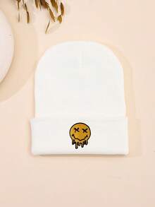 1pc European And American Men And Women Popular Melting Smiling Face Embroidered Knitted Hat, Pullover Warm Wool Hat - Knitted Face - View 4