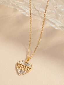 送给新妈妈的心形刻字项链，镶嵌水钻，母亲节礼物配饰 - 彩色 - 查看 7