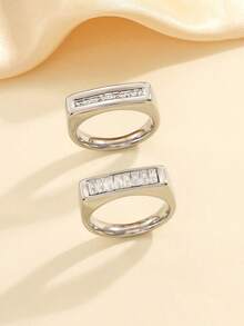 两枚不锈钢优雅金色戒指套装，镶嵌白色钻石，多种尺寸可选，适合女士日常佩戴或作为礼物。 - 銀色 - 查看 7