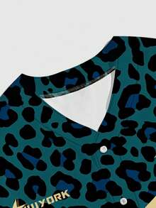 男士字母豹纹短袖单排扣棒球衫 - 彩色 - 查看 5