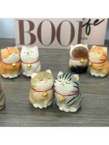 Handmade Wooden Cat Figurines | Hand-Painted Carved Cat Statues - Cute Home & Office Decor Gifts For Cat Lovers | Perfect BFF Gift - Stretching Cat - View 5